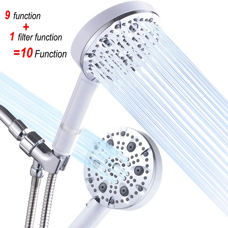 Water Saving Ionic Handheld High Pressure 10 Modes Adjustable Filter Shower Head with Additional Replacements