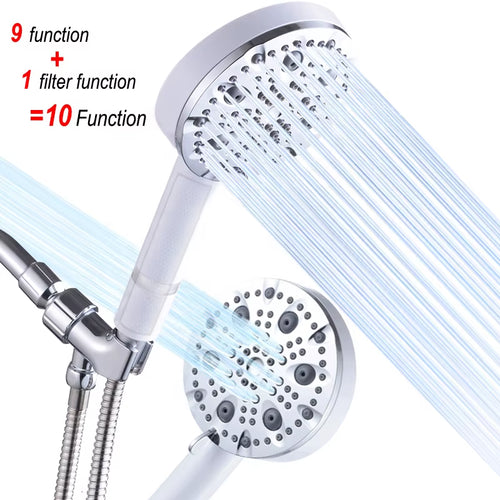 Water Saving Ionic Handheld High Pressure 10 Modes Adjustable Filter Shower Head with Additional Replacements