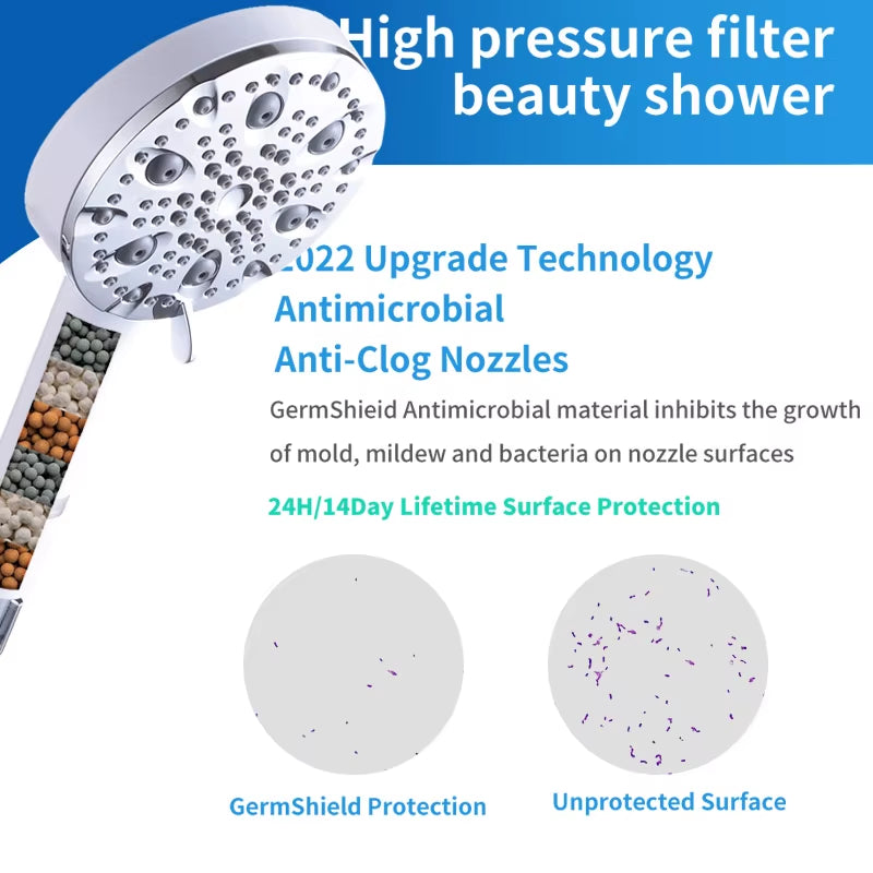 Water Saving Ionic Handheld High Pressure 10 Modes Adjustable Filter Shower Head with Additional Replacements