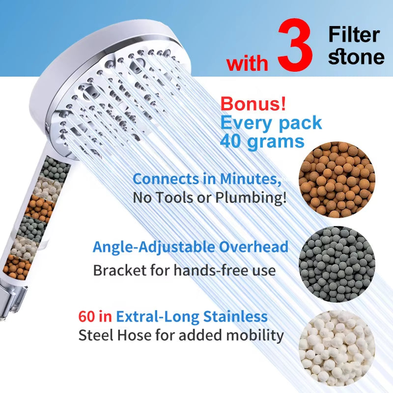 Water Saving Ionic Handheld High Pressure 10 Modes Adjustable Filter Shower Head with Additional Replacements