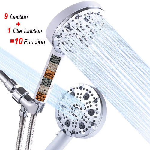 Water Saving Ionic Handheld High Pressure 10 Modes Adjustable Filter Shower Head with Additional Replacements